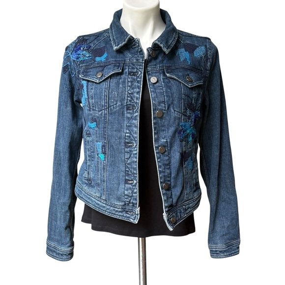 Anthropologie Pilcro Beaded Embroidered Denim Jacket, Sz M - Picture 2 of 14